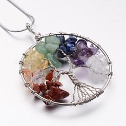 Tree of Life Mixed Stone Big Pendants Necklaces&nbsp;NJEW-JN01683