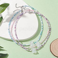 3Pcs 3 Color Luminous Acrylic Bear Pendant Necklaces Set&nbsp;NJEW-JN04510