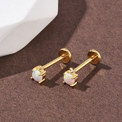 304 Stainless Steel Synthetic Opal Stud Earrings&nbsp;EJEW-B143-01G-01