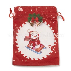 Christmas Theme Rectangle Cloth Bags with Jute Cord&nbsp;ABAG-P008-01A
