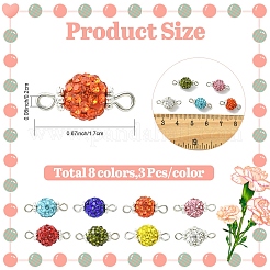 24Pcs 8 Colors Round Polymer Clay Rhinestone Connector Charms. with Iron Findings&nbsp;PALLOY-YW00150