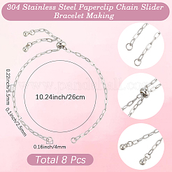 8Pcs 2.5MM 304 Stainless Steel Paperclip Chain Slider Bracelet Making&nbsp;STAS-SC0021-11