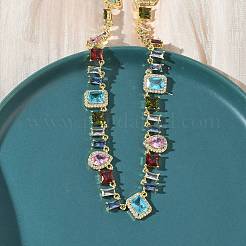 Brass Pave Colorful Cubic Zirconia Rectangle Square Teardrop Tennis Necklaces&nbsp;NJEW-G183-09G