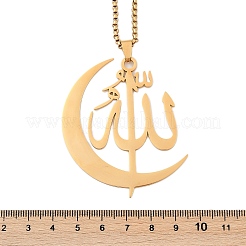 201 Stainless Steel Moon & Arabic Pendants Box Chain Necklaces for Women Men&nbsp;NJEW-R013-02G