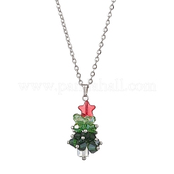 Glass Beaded Star Christmas Tree Pendant 304 Stainless Steel Cable Chain Necklaces&nbsp;NJEW-JN05498