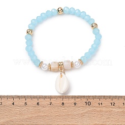 Bohemian Resin & Alloy & Glass Beads & Shell & Plastic Pearls Beaded Stretch Bracelets&nbsp;BJEW-Z169-01B