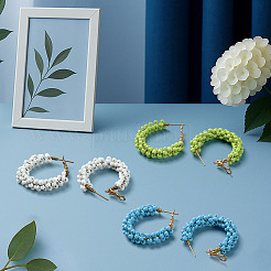 3 Pairs 3 Colors Alloy Glass Seed Beads Hoop Earrings&nbsp;EJEW-GO0007-005B