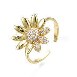 Cubic Zirconia Flower Open Cuff Ring&nbsp;RJEW-N035-108