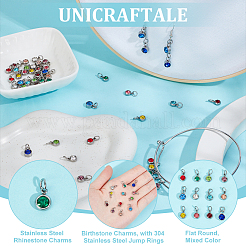 48Pcs 12 Colors 201 Stainless Steel Rhinestone Charms&nbsp;PALLOY-UN00003