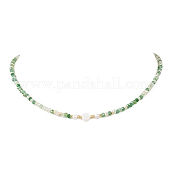 Natural Shell Heart & AB Color Plated Glass Faceted Rondelle Beaded Necklaces&nbsp;NJEW-JN05863