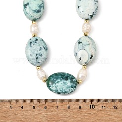 Adjustable Natural Fire Crackle Agate(Dyed & Heated) Oval and Pearl Braided Bead Necklaces&nbsp;NJEW-JN06570