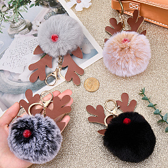 4Pcs 4 Colors Christmas Deer Antler Pom-Pom Keychains&nbsp;KEYC-CL0001-25