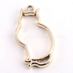 Rack Plating Alloy Kitten Open Back Bezel Pendants&nbsp;PALLOY-S047-02E-FF