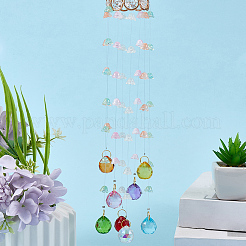 Flower Round Glass Beads Tassel Hanging Suncatchers for Window Garden Outdoor Decoration&nbsp;HJEW-WH20020-007C