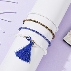 4Pcs 4 Style Glass Seed & Resin Evil Eye Beaded Stretch Bracelets Set&nbsp;BJEW-JB09896-01
