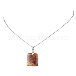 Natural Amber Rectangle Pendant 304 Stainless Steel Satellite Chain Necklaces&nbsp;NJEW-JN05981-01