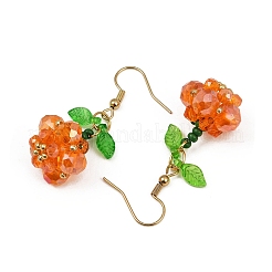 Halloween Theme Pumpkin Handmade Glass Seed Beaded Dangle Earrings&nbsp;EJEW-MZ00480-01