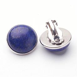 Natural Dyed Lapis Lazuli Brass Clip-on Earrings&nbsp;EJEW-A051-A008