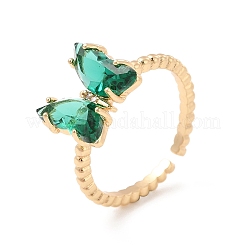 K9 Glass Butterfly Open Cuff Ring&nbsp;RJEW-E065-01KCG
