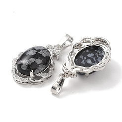 Natural Snowflake Obsidian Oval Pendants&nbsp;G-NH0025-15P-19