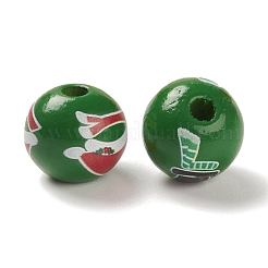 Christmas Printed Wood European Beads&nbsp;WOOD-K008-01