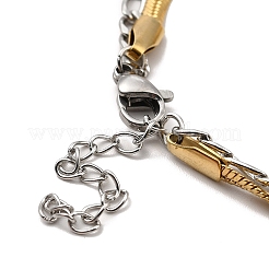 Two Tone 304 Stainless Steel Curb & Flat Snake Chains Double Layer Multi-strand Bracelet with Charms for Women&nbsp;BJEW-C025-03