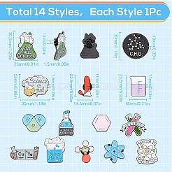 14Pcs 14 Styles Black Alloy Chemistry Theme Brooches&nbsp;JEWB-SC0001-48