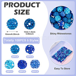 100Pcs 5 Styles Polymer Clay Rhinestone Beads&nbsp;RB-TA0001-22B