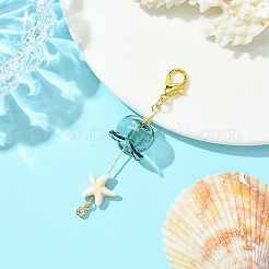 Glass & Brass Cubic Zirconia Charms & Synthetic Turquoise Beads Pendant Decorations&nbsp;HJEW-JM02980-02