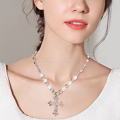 2Pcs 2 Colors Rhinestone Cross Fleury Pendant Necklace with Plastic Beaded Chains&nbsp;NJEW-AN0001-77