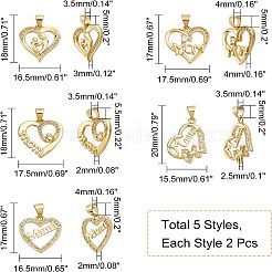 10Pcs 5 Style Brass Micro Pave Clear Cubic Zirconia Pendants&nbsp;ZIRC-NB0001-76