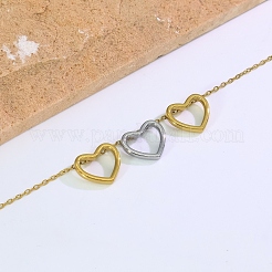 Two Tone Stainless Steel Triple Heart Pendant Necklaces for women&nbsp;OL9793