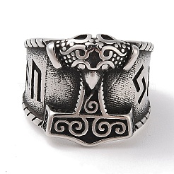 Viking 304 Stainless Steel Thors Hammer Rune Mjolnir Wide Finger Rings for Men&nbsp;RJEW-U005-10AS