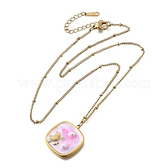 Summer Beach 304 Stainless Steel Lavender Enamel Pendant Necklaces for Women&nbsp;NJEW-U043-01A-G