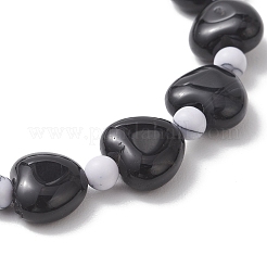 2Pcs Natural Howlite & Black Onyx Beaded Stretch Bracelets for Couple&nbsp;BJEW-JB13371