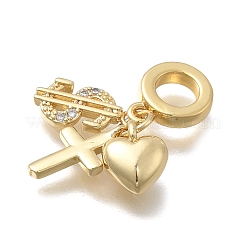 Brass Micro Pave Clear Cubic Zirconia European Dangle Charms&nbsp;X-KK-D431-033C-G