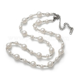 304 Stainless Steel & ABS Plastic Imitation Pearl Round Beded Necklaces for Women&nbsp;NJEW-S442-11P