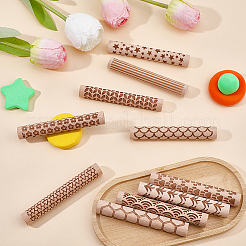 10Pcs 10 Styles Wood Handle Clay Texture Roller&nbsp;TOOL-CN0001-12B