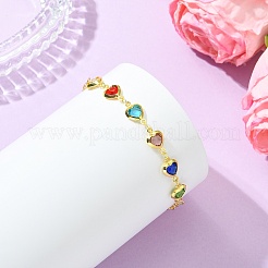 Adjustable Brass Glass Heart Link Chain Slider Bracelets for Women&nbsp;BJEW-JB14162