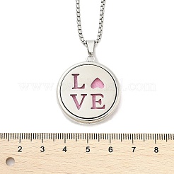 316 Surgical Stainless Steel Aromatherapy Diffuser Perfume Hollow Flat Round Pendant Box Chain Necklaces&nbsp;NJEW-R016-01P-03