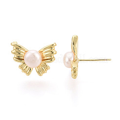 Brass Natural Pearl Stud Earrings&nbsp;PEAR-N020-08H