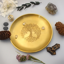 Tree of Life Pattern Flat Round 201 Stainless Steel Candle Holders&nbsp;AJEW-K038-01G