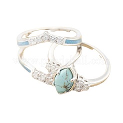 3Pcs Horse Eye Alloy & Crystal Rhinestone & Synthetic Turquoise Finger Rings&nbsp;FS-WG40CFA-09