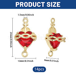 14Pcs Brass with Glass Dark Red Sacred Heart Connector Charms&nbsp;KK-CA0003-85