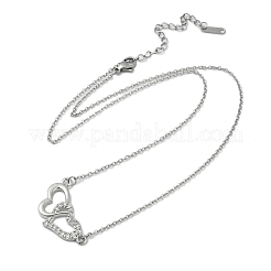 Brass Micro Pave Clear Cubic Zirconia Double Heart Pendant Necklaces&nbsp;NJEW-K280-05P