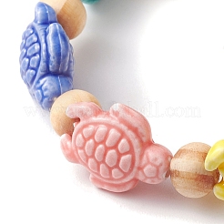 Beach Tortoise Handmade Procelain & Wood Round Beaded Stretch Bracelets&nbsp;BJEW-JB10299-02