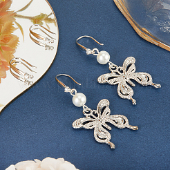 2 Pairs Rhodium Plated 925 Sterling Silver Micro Pave Cubic Zirconia Earring Hooks&nbsp;STER-BBC0007-09
