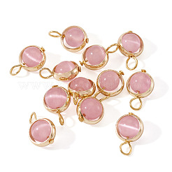 12Pcs Brass & Glass Imitation Cat Eye Round Charms&nbsp;PALLOY-TAC0237-04