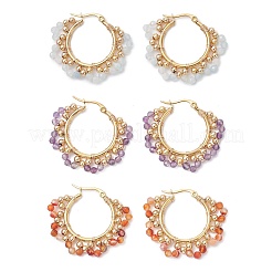 3 Pairs Brass Natural Gemstone Hoop Earrings&nbsp;EJEW-TA00782