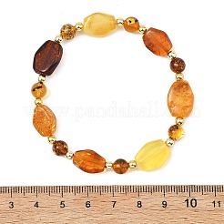 Natural Amber & Non-magnetic Synthetic Hematite Beads Stretch Bracelets for Women&nbsp;BJEW-JB13776